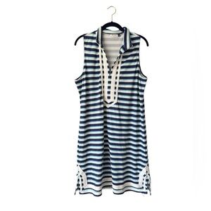 Cabana Life Striped Sleeveless Polo Dress Navy Blue White XL Beach Resort Swim